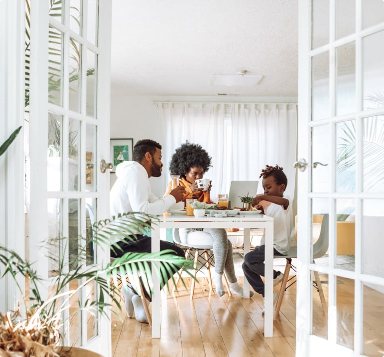 Family eating at table